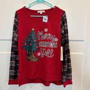 Above and Beyond Red Merry Christmas Yall Long Sleeve‎ TShirt Women's Size M NWT
